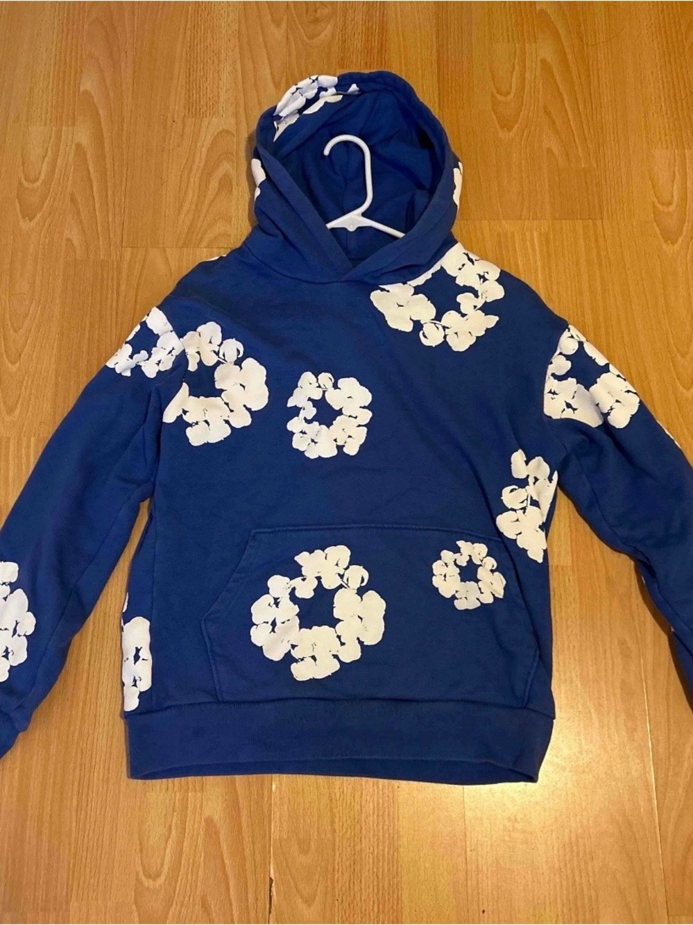 Blue Floral Print Hoodie Sweatshirt - Men